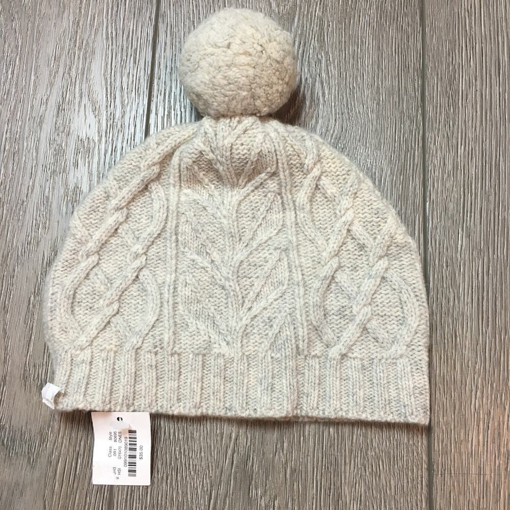 J.crew wool cashmere blend cream-colored cable-knit winter beanie